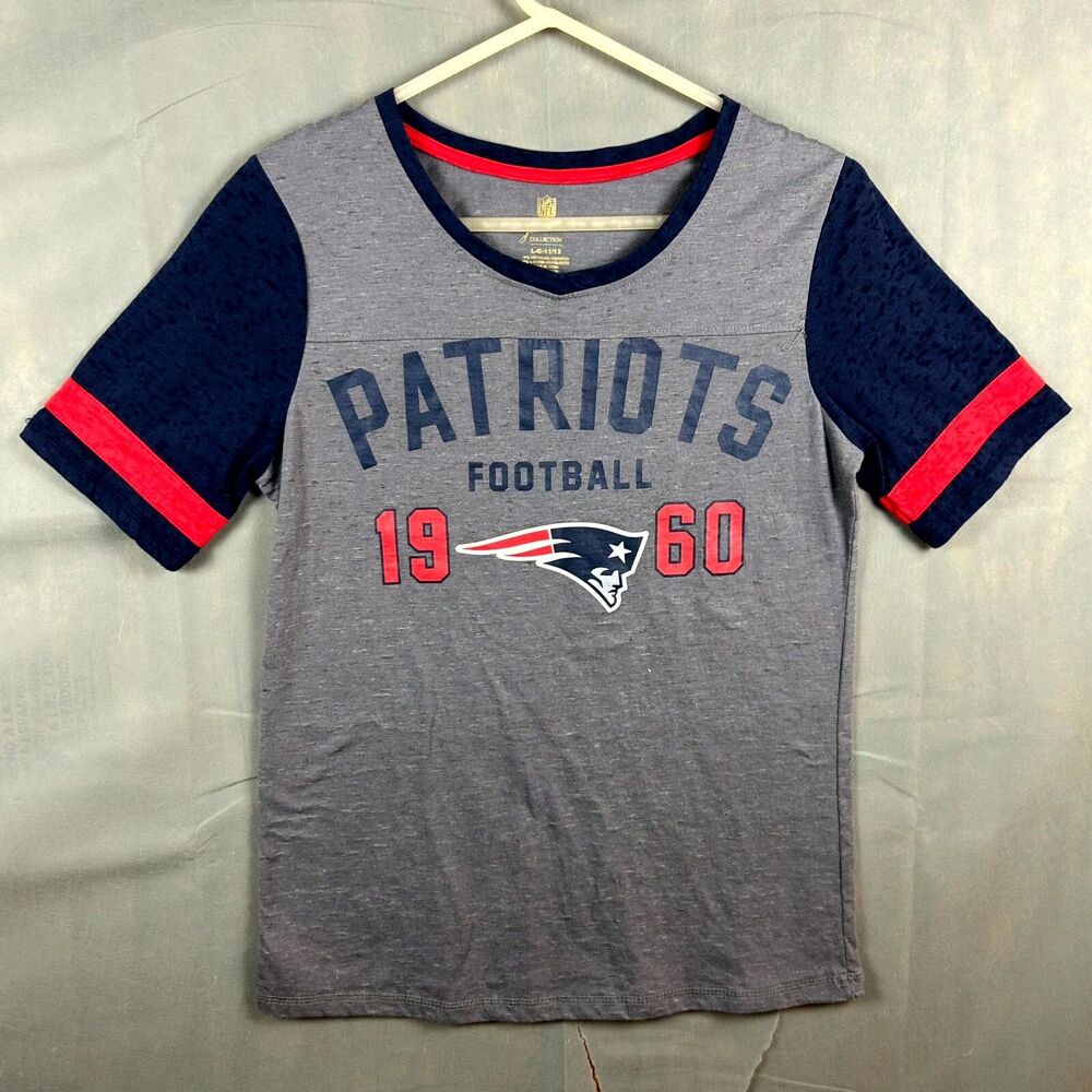 New England Patriots Juniors T-Shirt Boys L 11/13 Gray Navy Football Pullover